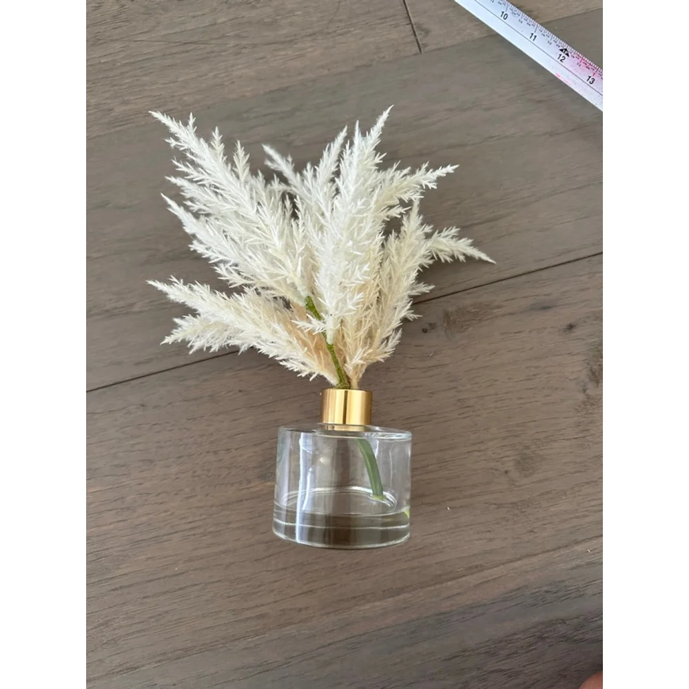 White Faux Florals Pampas Grass Gold and Clear Vase